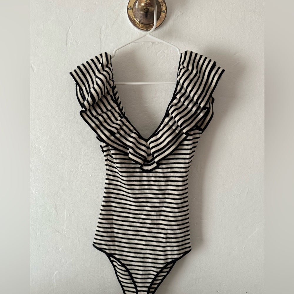 Sézane Striped Black and White Bodysuit